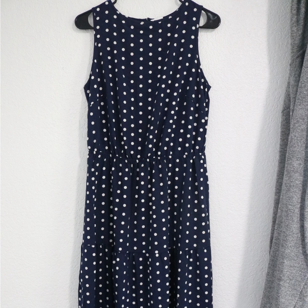 Navy Polka Dot Sleeveless Dress